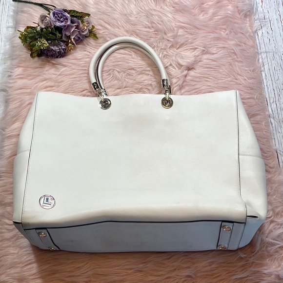 Luna by LaVoie Alex Bianco White Leather Tote Handbag - Picture 2 of 13